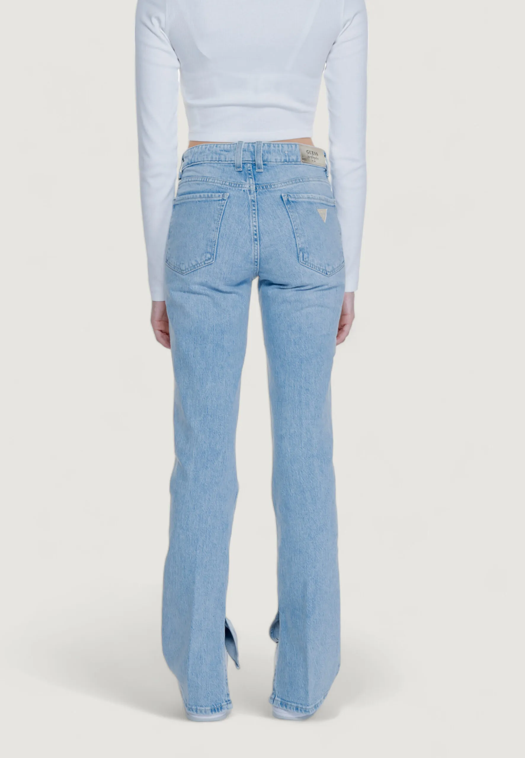 Jeans mom Guess PAULETTE FLARE SPLIT Denim chiaro