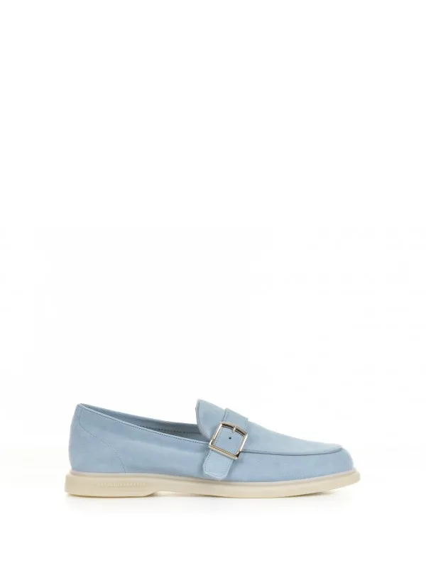 Light blue suede moccasin