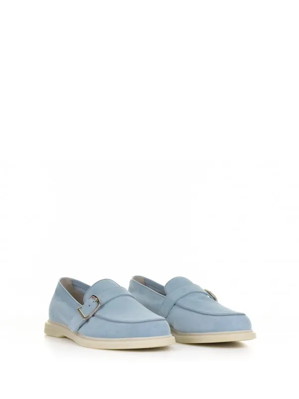 Light blue suede moccasin