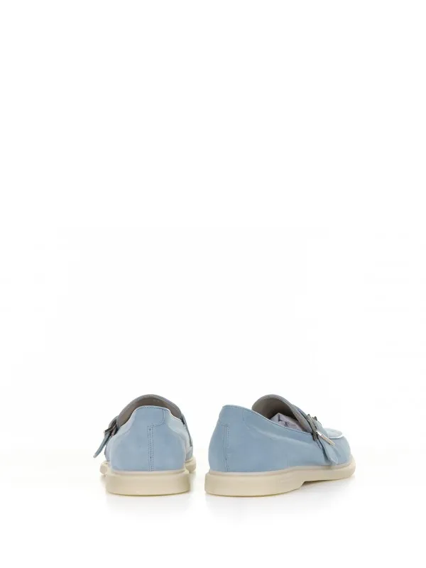 Light blue suede moccasin