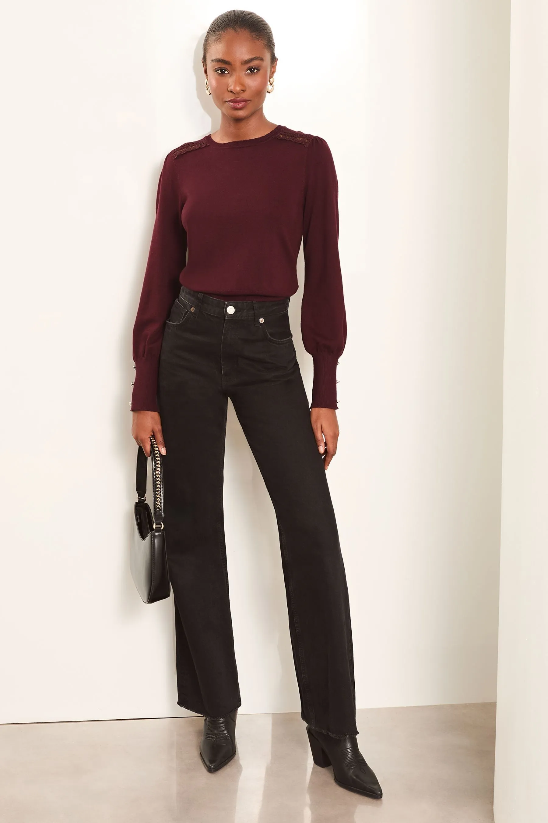 Lipsy Lace Insert Scallop Knit Jumper    