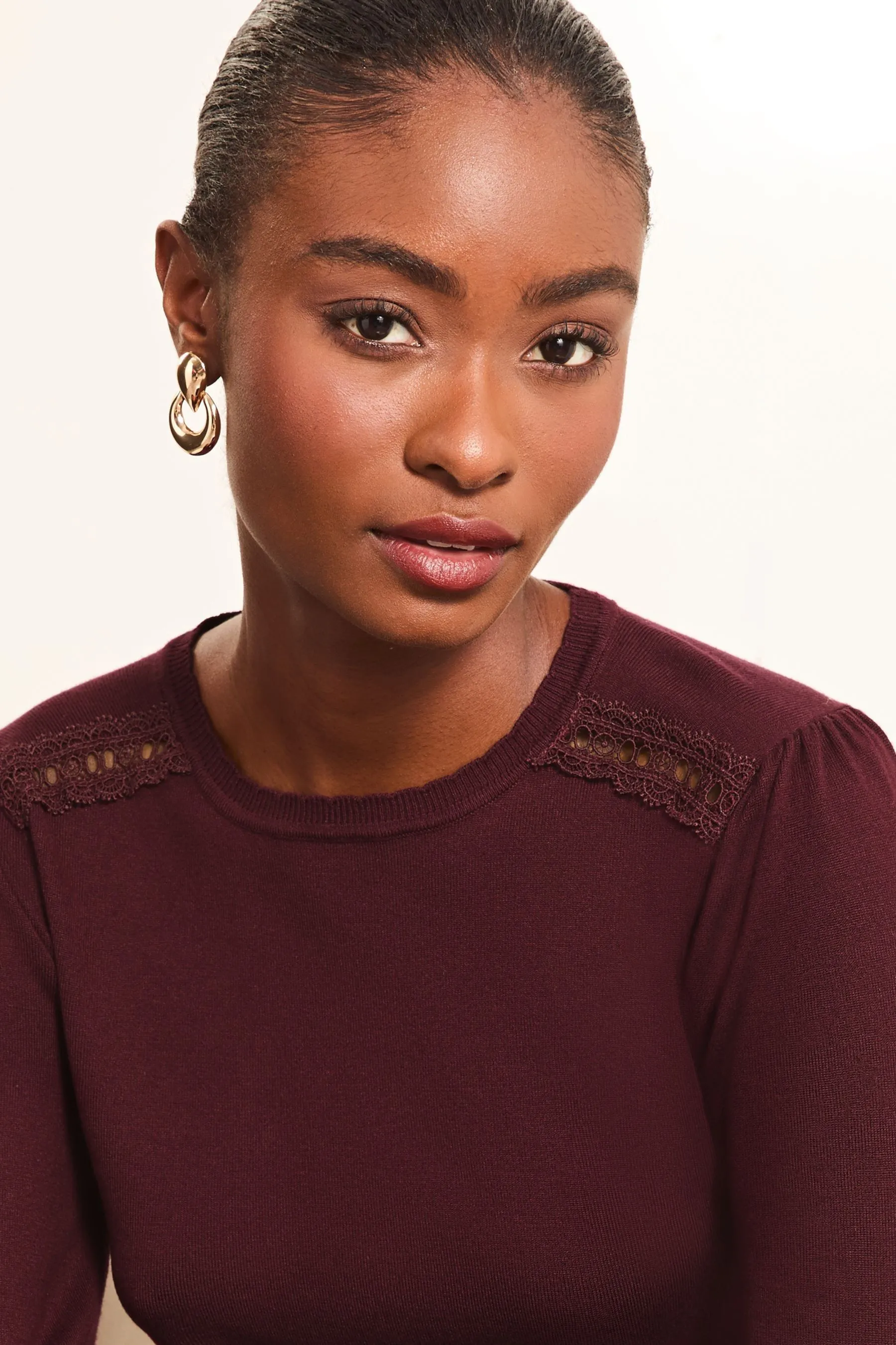 Lipsy Lace Insert Scallop Knit Jumper    