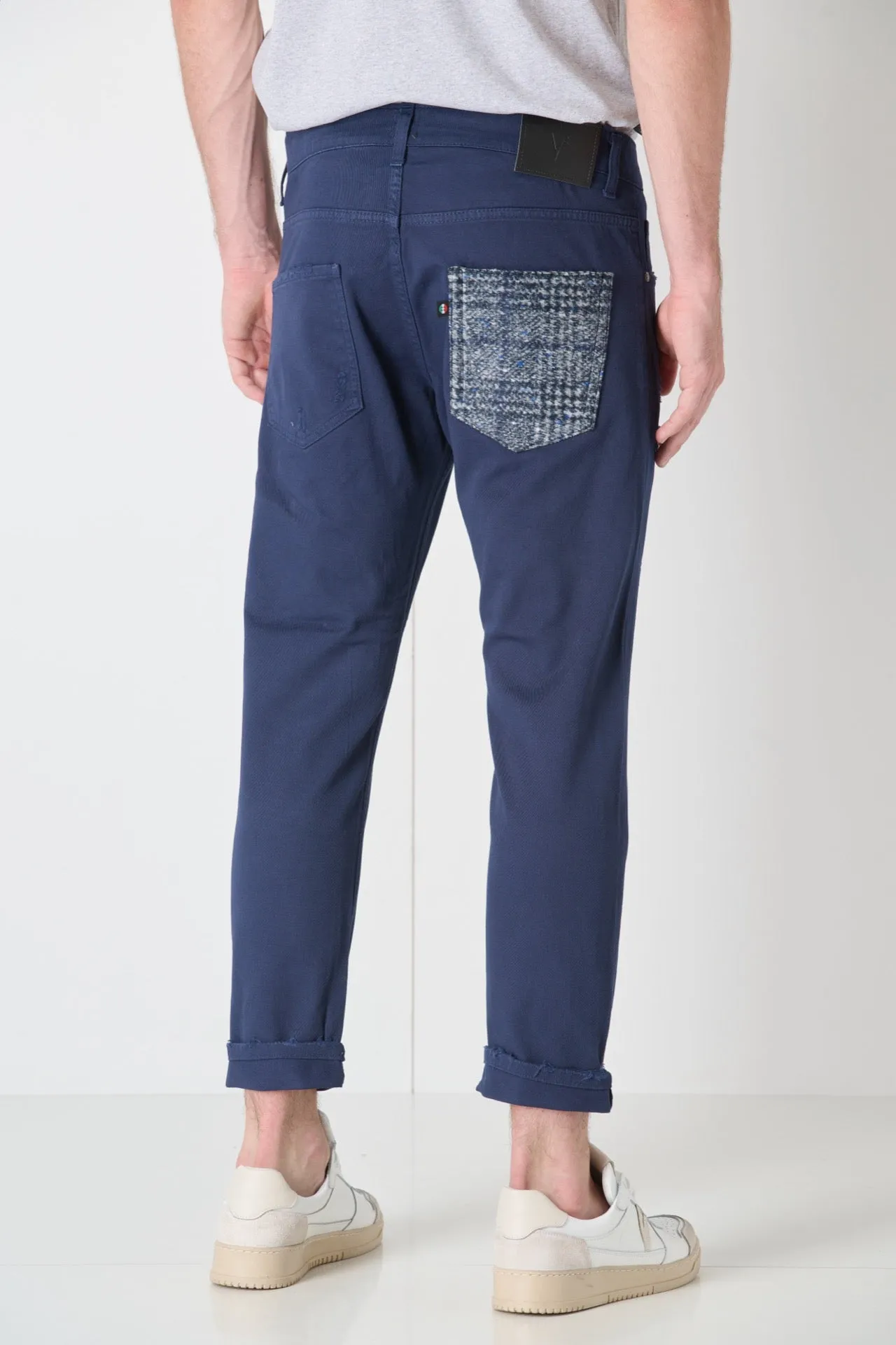 LONDON - Jeans Tinto Capo Blu con doppia patch frontale e tasca in tessuto V2