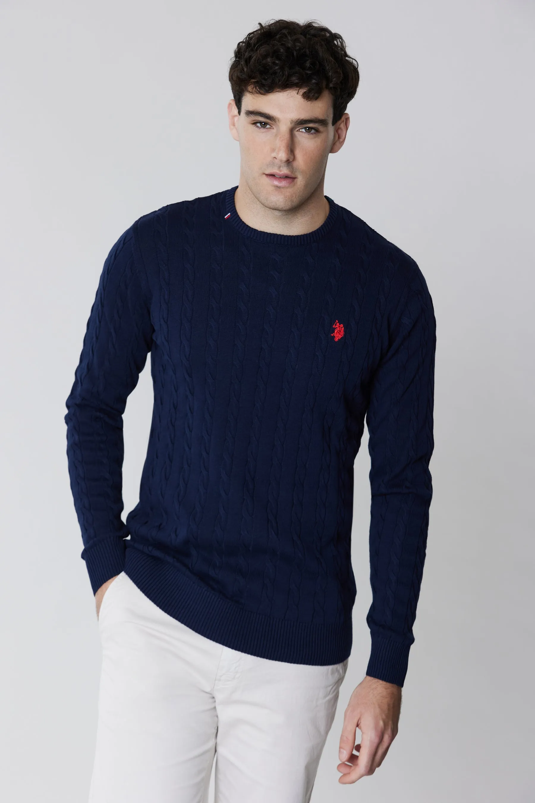 Maglia girocollo in cotone a trecce con logo
