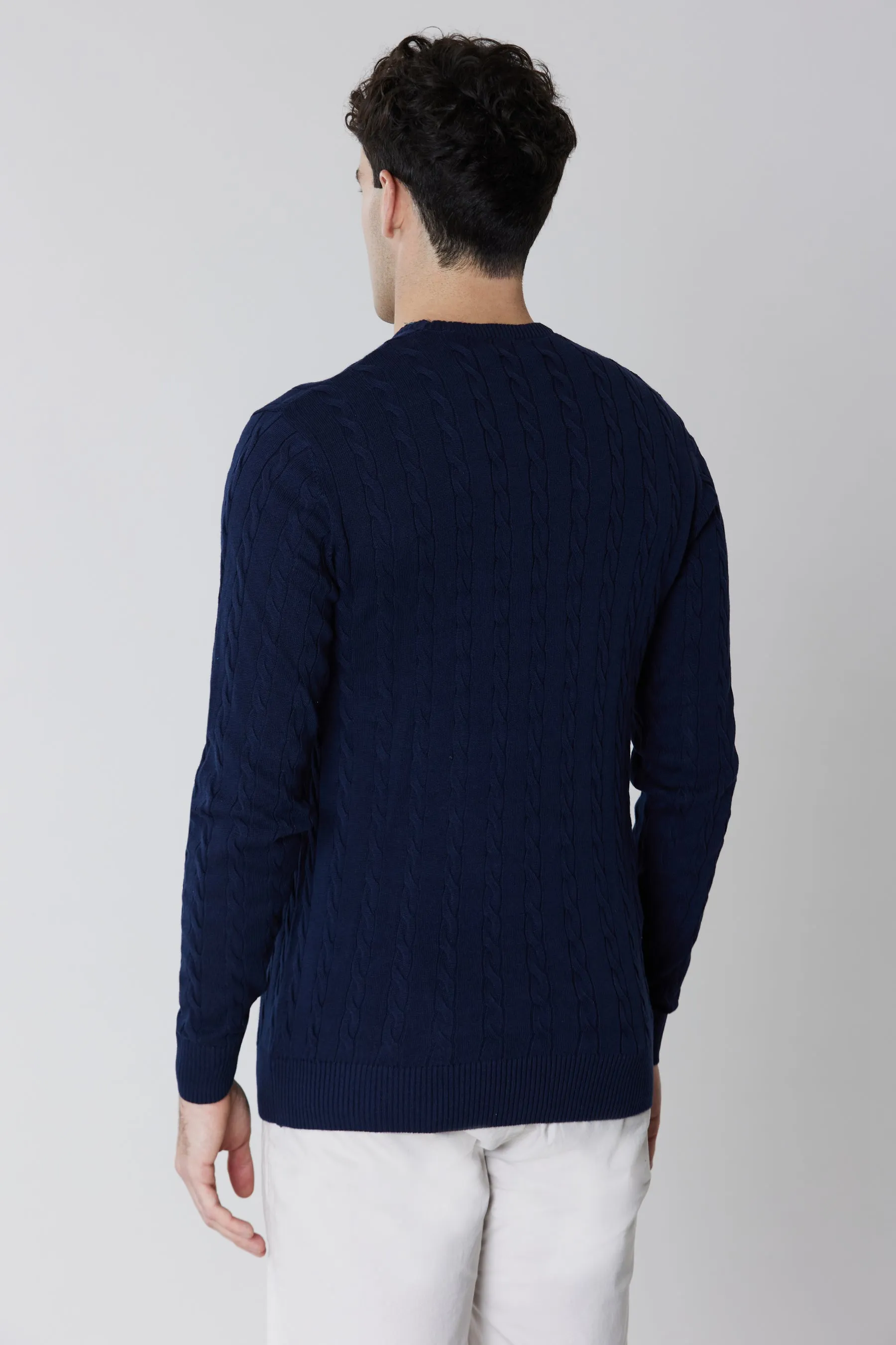 Maglia girocollo in cotone a trecce con logo