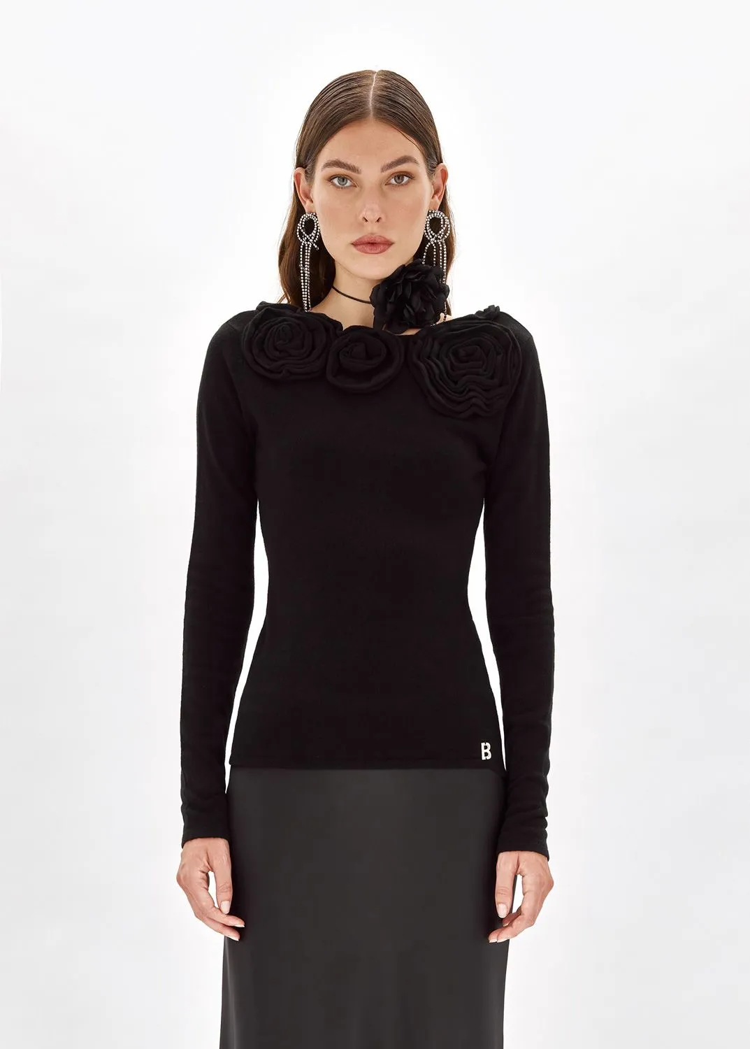 Maglia in misto lana con rose blugirl