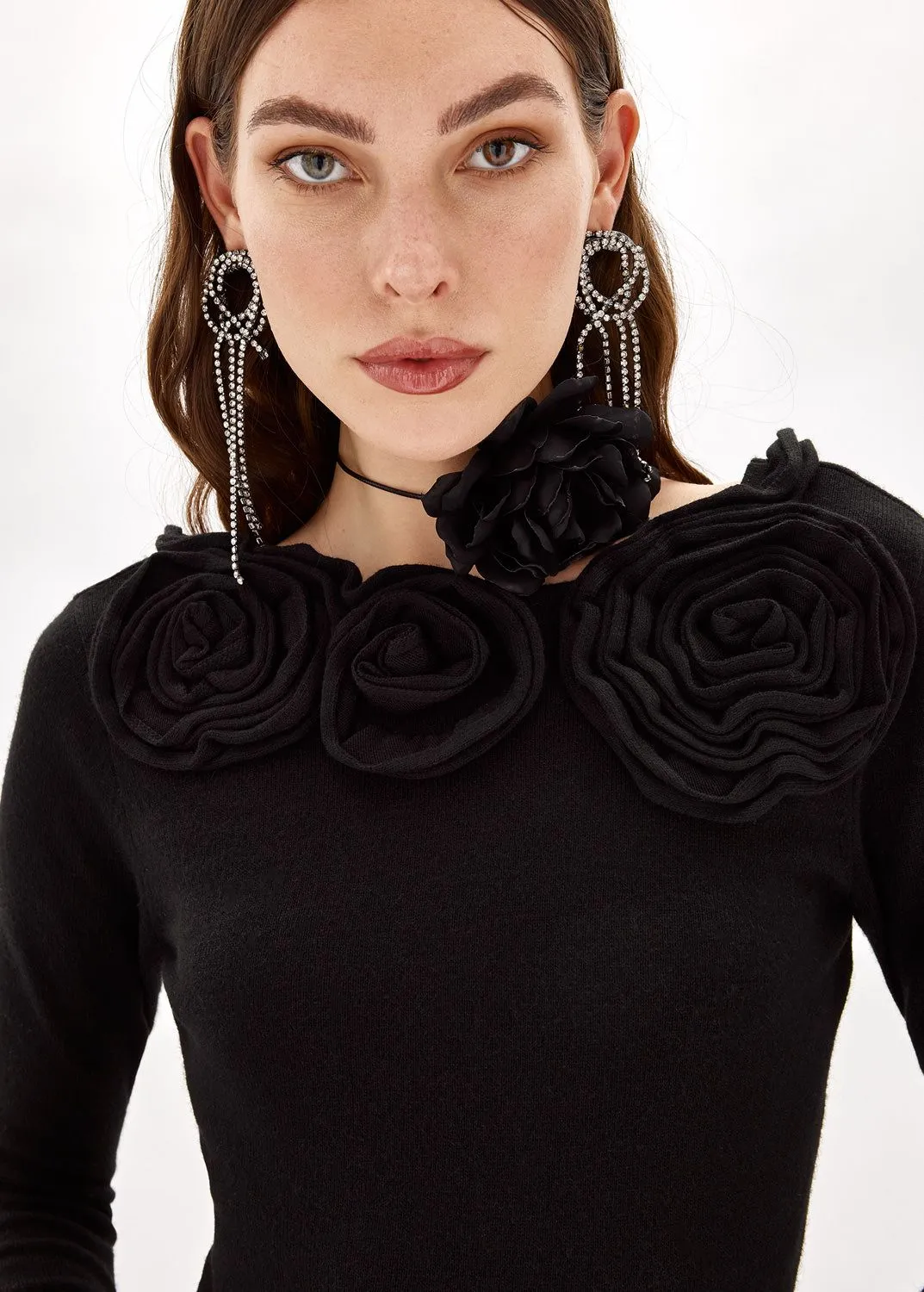 Maglia in misto lana con rose blugirl