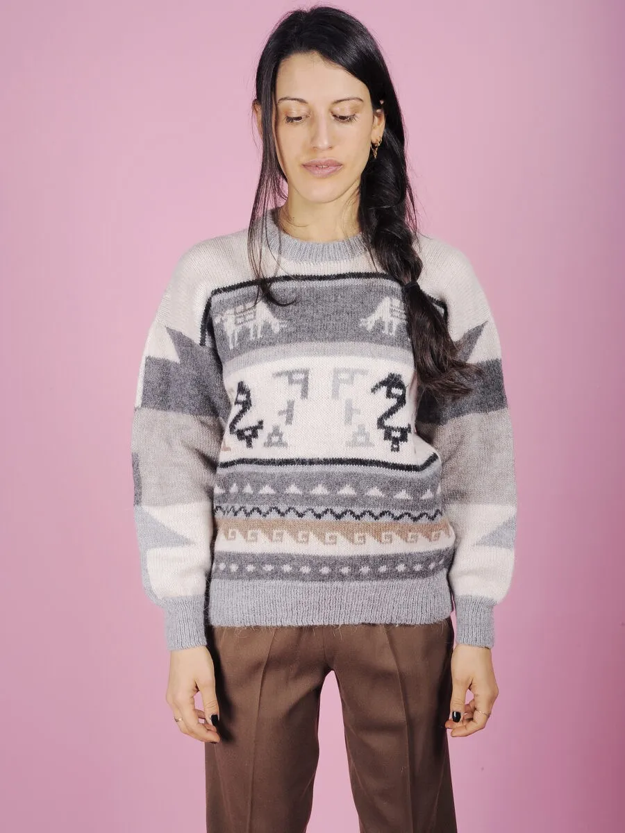 Maglione in alpaca disegni astratti