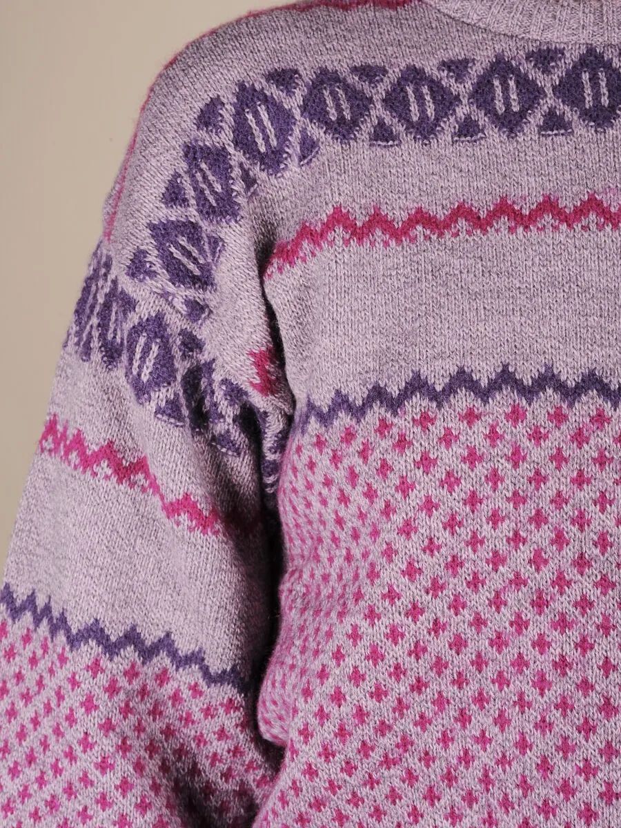 Maglione microdisegni viola e fuxia