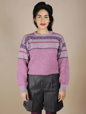 Maglione microdisegni viola e fuxia