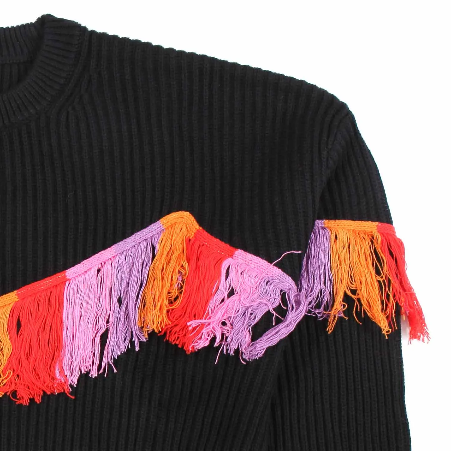 Maglione Nero Con Frange Arcobaleno