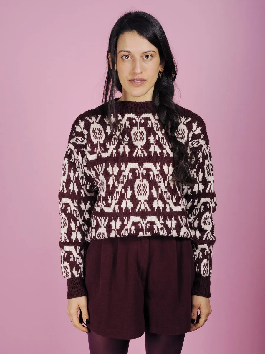 Maglione norvegese bordeaux disegni bianchi