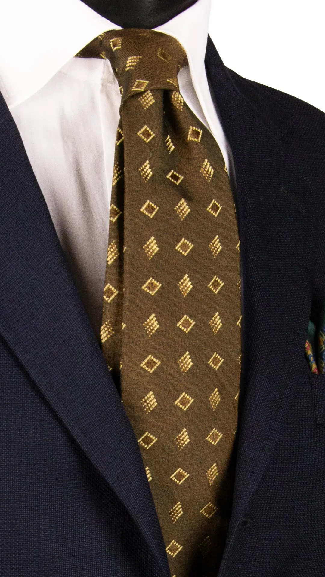 Man Iridescent Olive Green Blue Silk Tie Beige Pattern 7084