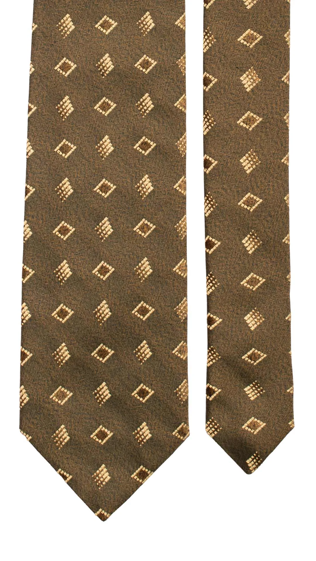 Man Iridescent Olive Green Blue Silk Tie Beige Pattern 7084