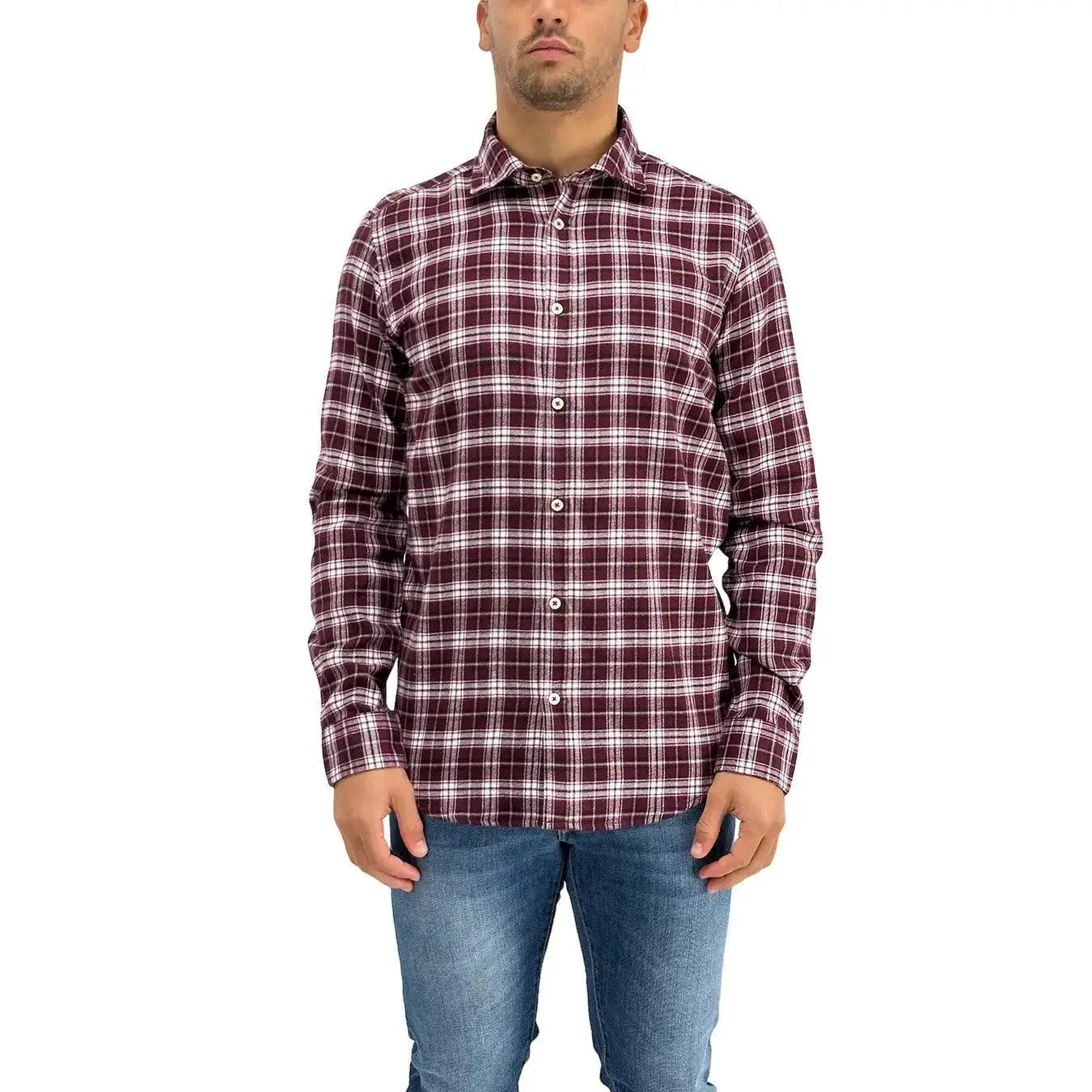 MarKup Camicia Uomo, Casual, Colletto Classico, Quadri, Cotone, Rosso