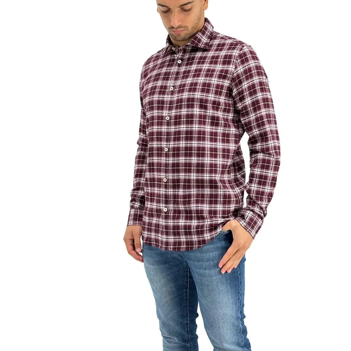 MarKup Camicia Uomo, Casual, Colletto Classico, Quadri, Cotone, Rosso