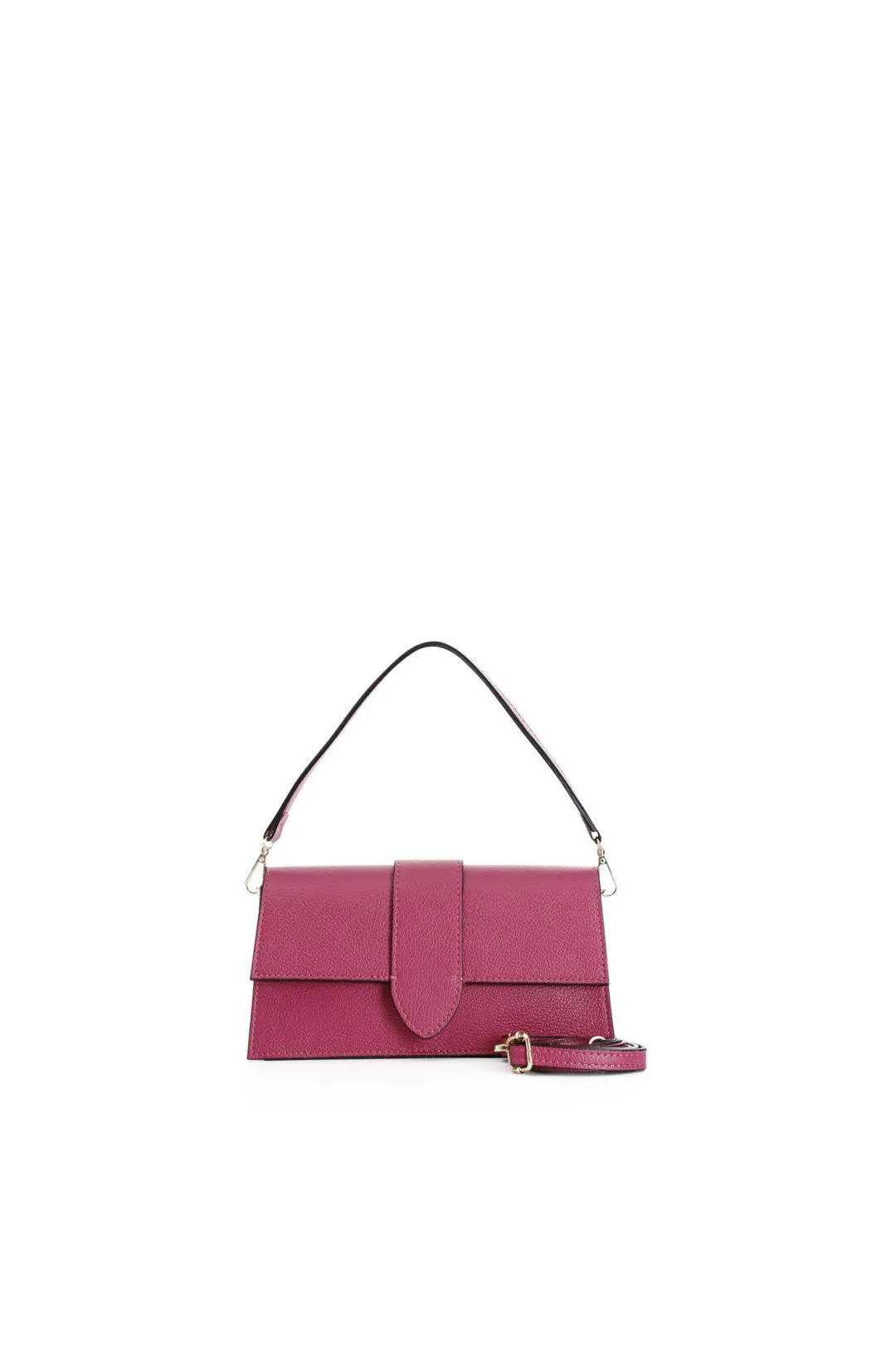 minibag rigida in pelle martellata con pattina fuxia