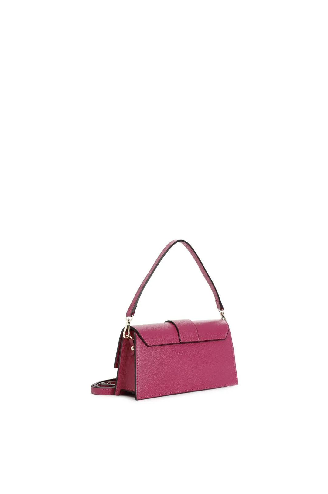 minibag rigida in pelle martellata con pattina fuxia