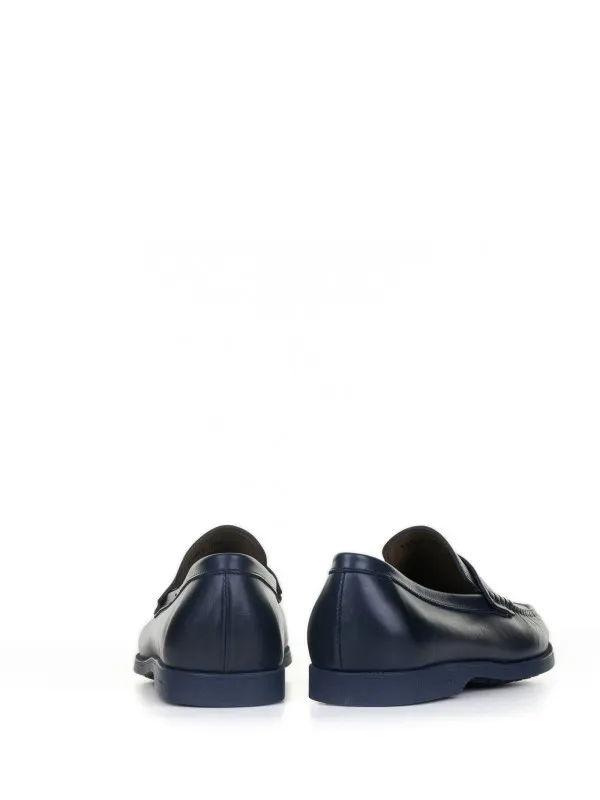 Navy blue leather loafer