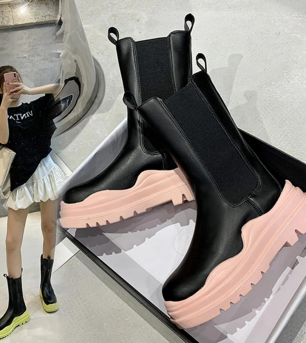 Nuovi stivaletti da donna in pelle PU Scarpe moda donna Stivaletti Chelsea Piattaforma femminile Designer di marca Slip On Short