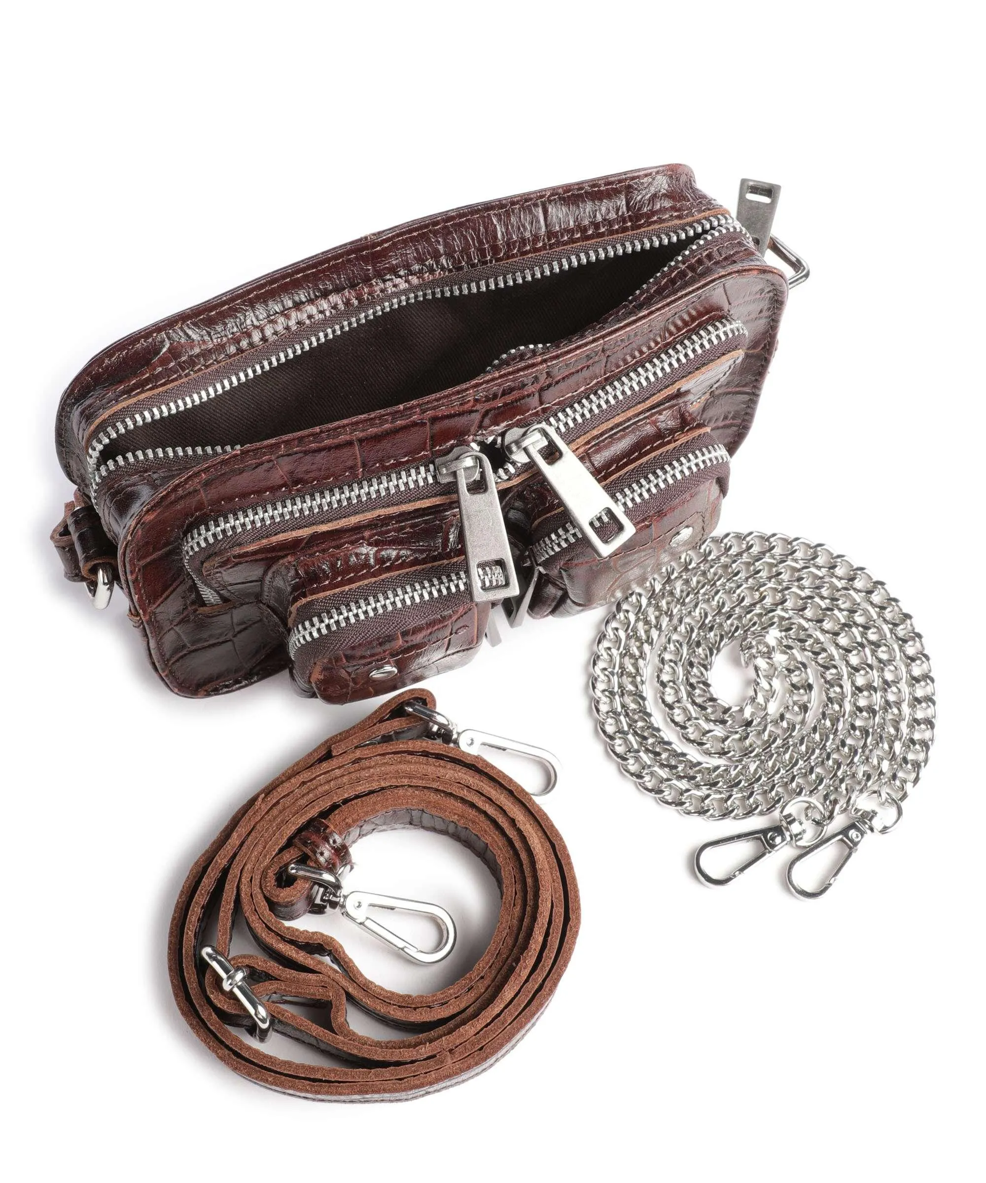  Núnoo Texas Helena Borsa a tracolla pelle in rilievo marrone scuro  
