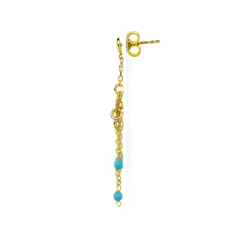 Orecchini fiore in oro giallo e perle turchesi