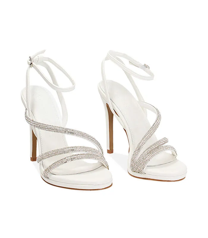 Sandali bianchi con pietre, tacco 11 cm