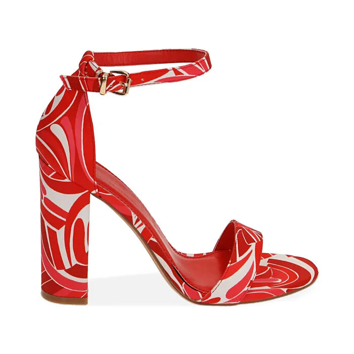 Sandali rossi in raso, tacco 10,5 cm