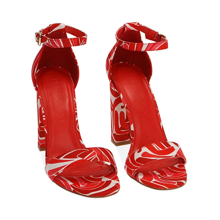 Sandali rossi in raso, tacco 10,5 cm