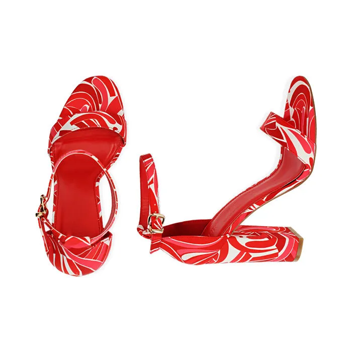 Sandali rossi in raso, tacco 10,5 cm