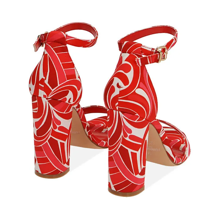 Sandali rossi in raso, tacco 10,5 cm