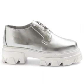 Scarpe derby donna Combat in pelle metallizzata argento