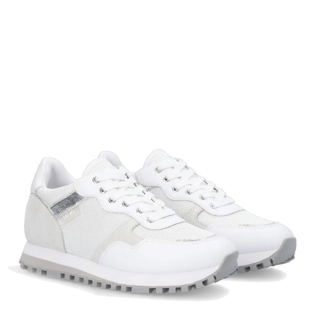 Scarpe Donna LIU JO Sneakers Wonder 01 in Pelle e Brighty Mesh colore Bianco