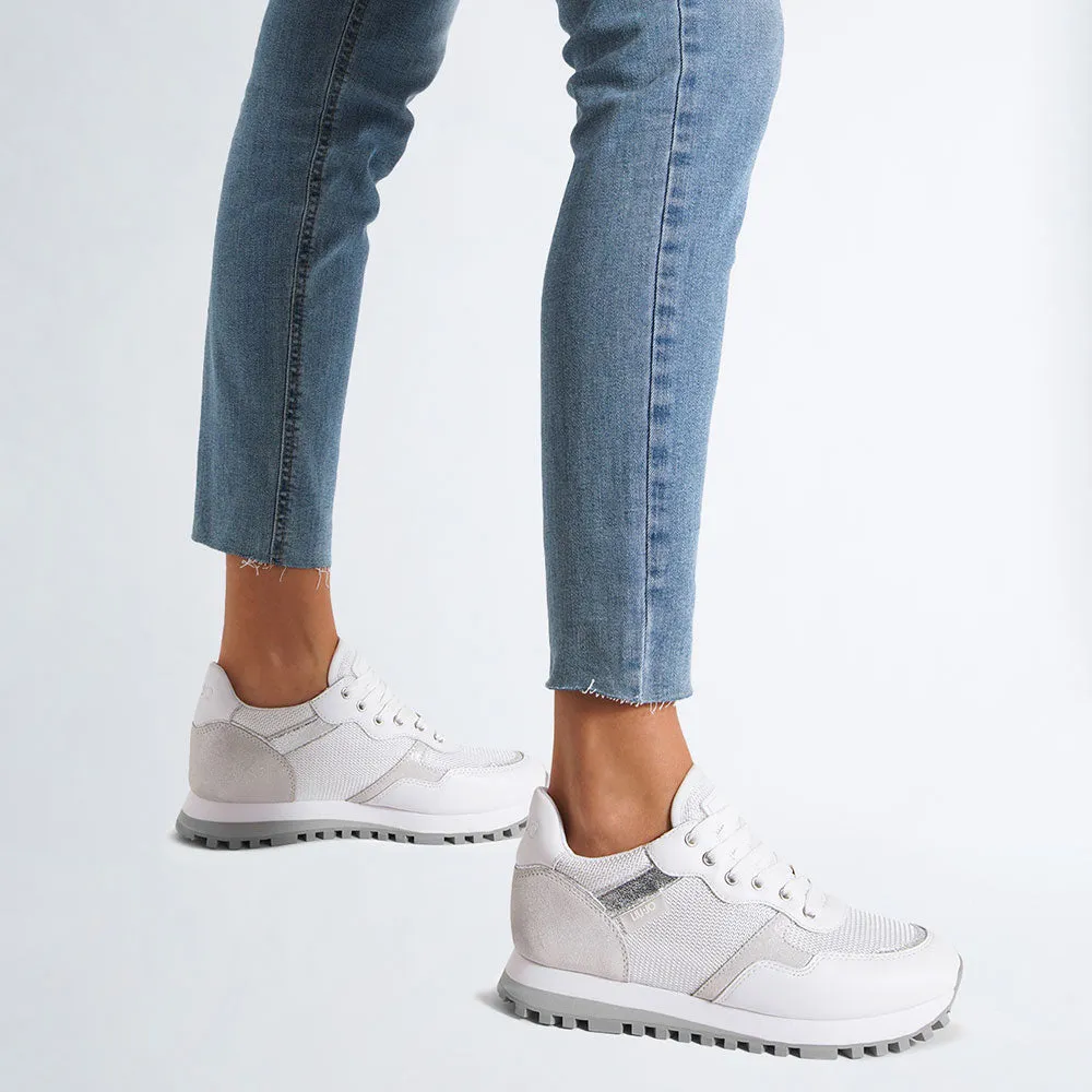Scarpe Donna LIU JO Sneakers Wonder 01 in Pelle e Brighty Mesh colore Bianco