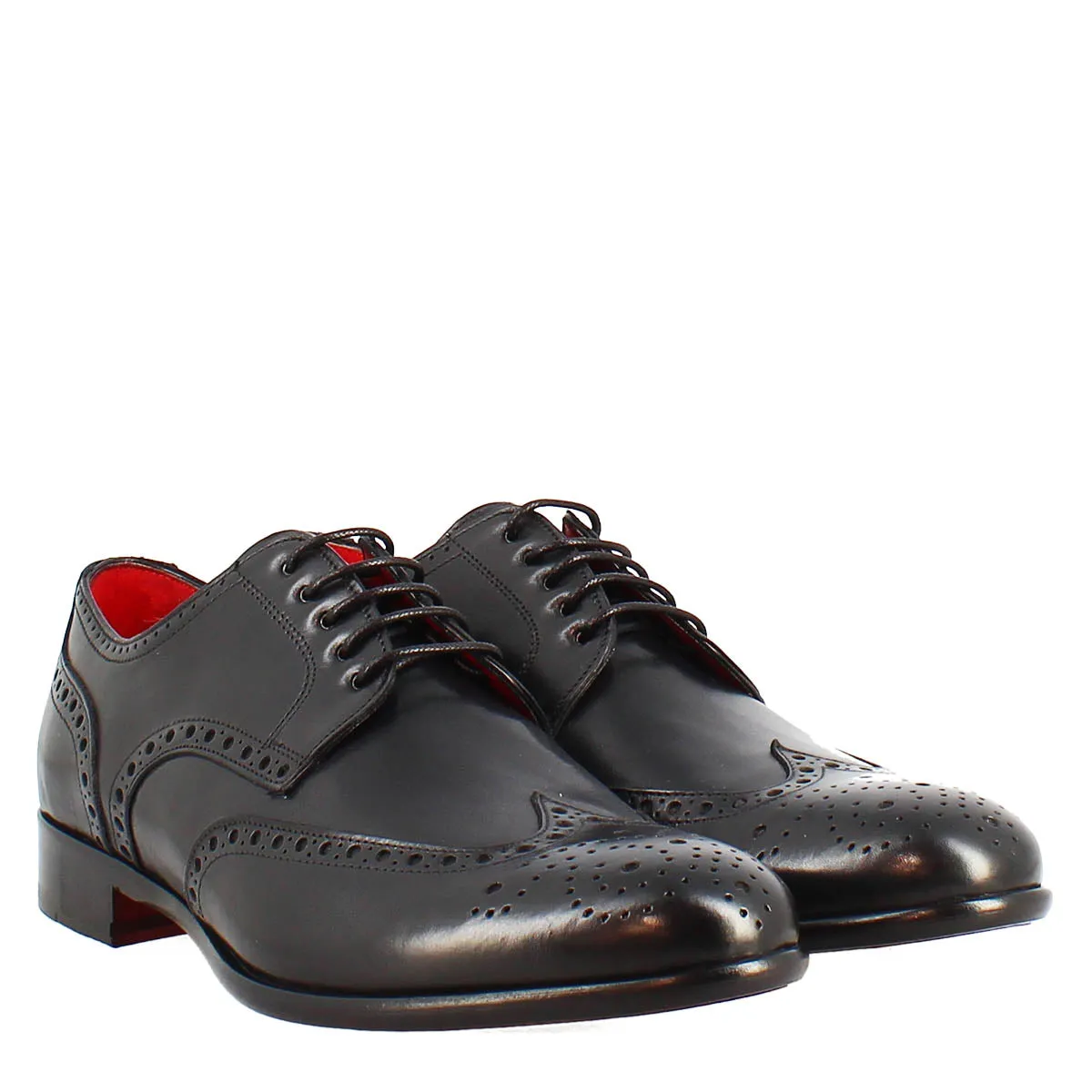 Scarpe francesine brogue da uomo fatte a mano in pelle colore nero