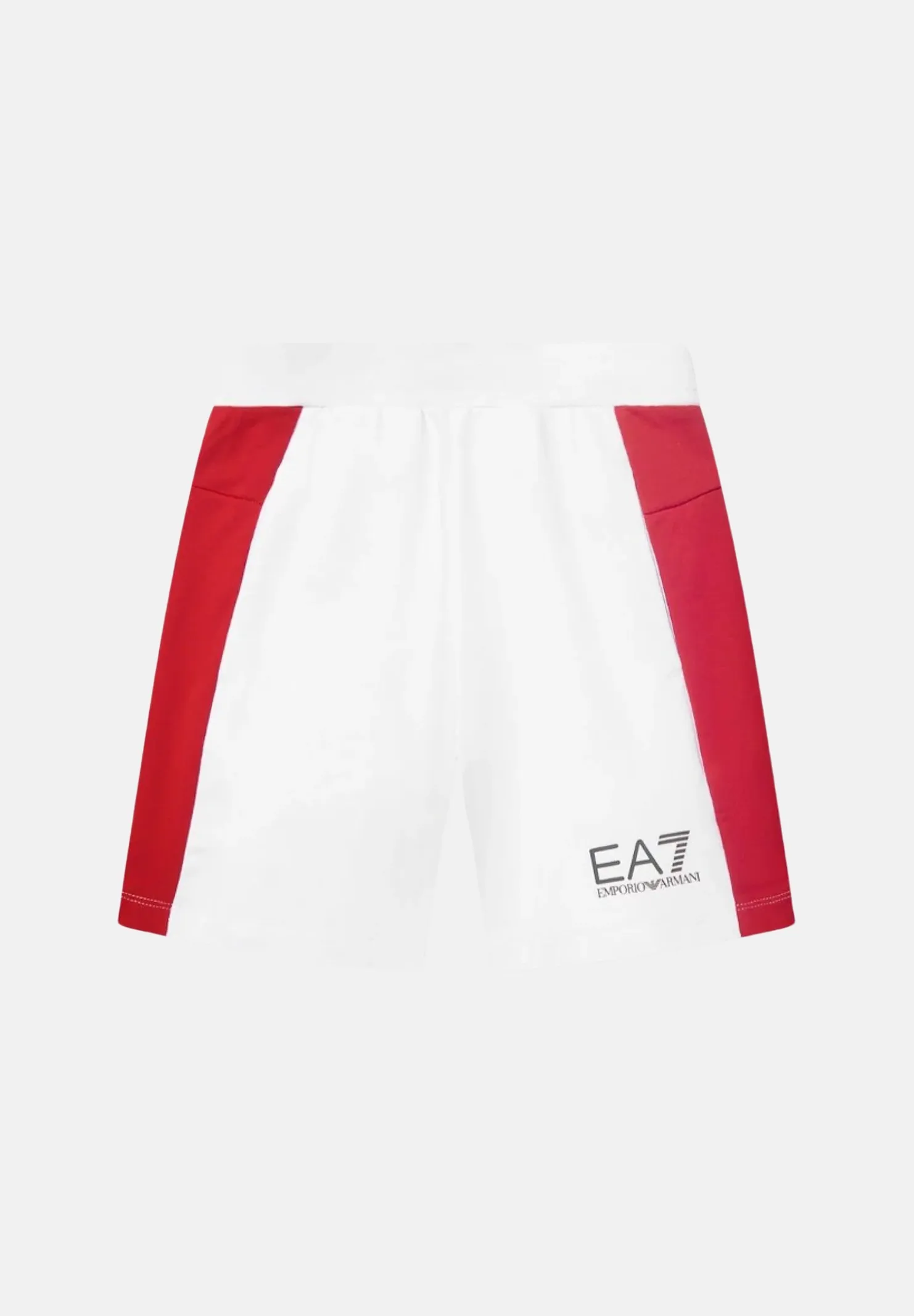 Shorts bambino bianchi e rossi con nastro logato