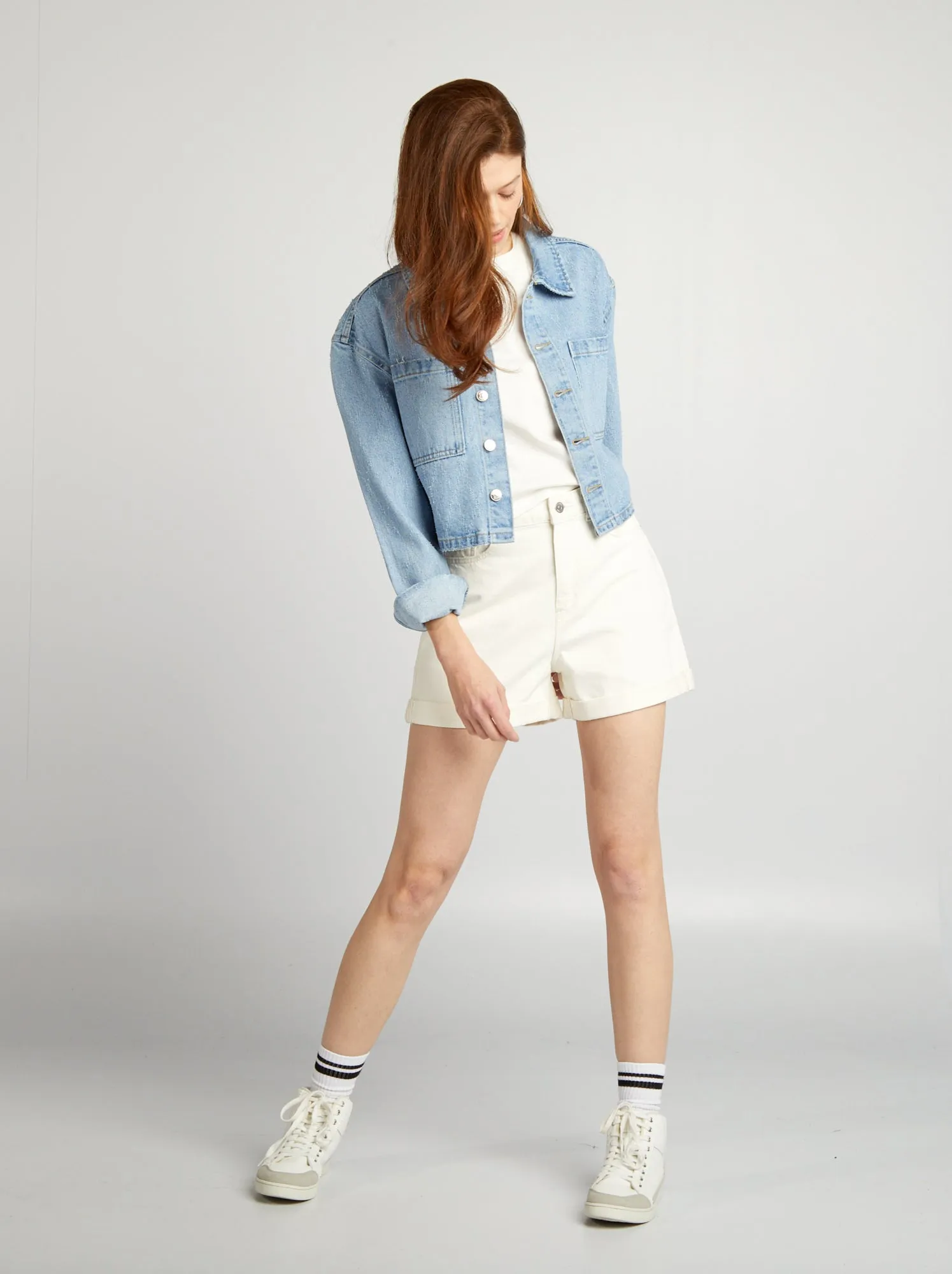 Shorts in denim vita alta - BIANCO