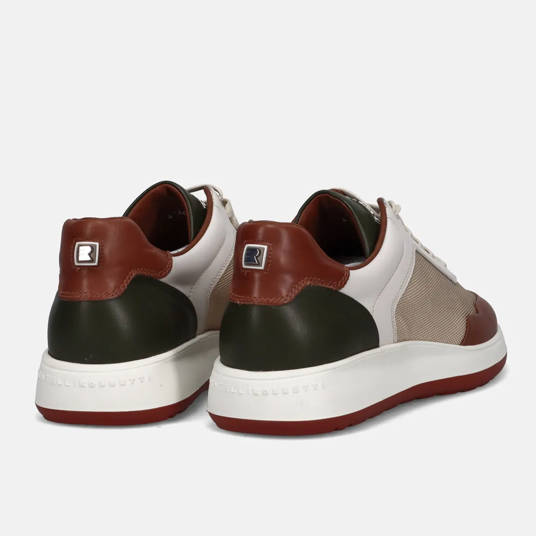 Sneaker Fratelli Rossetti marrone, verde e beige in pelle e tessuto