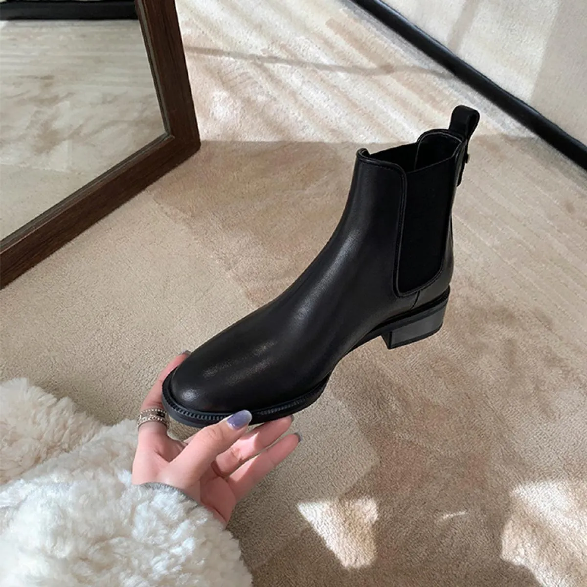 Stivaletti Chelsea alla moda da donna scarpe a punta in pelle originali abito da banchetto per feste stivaletti da donna dolci b