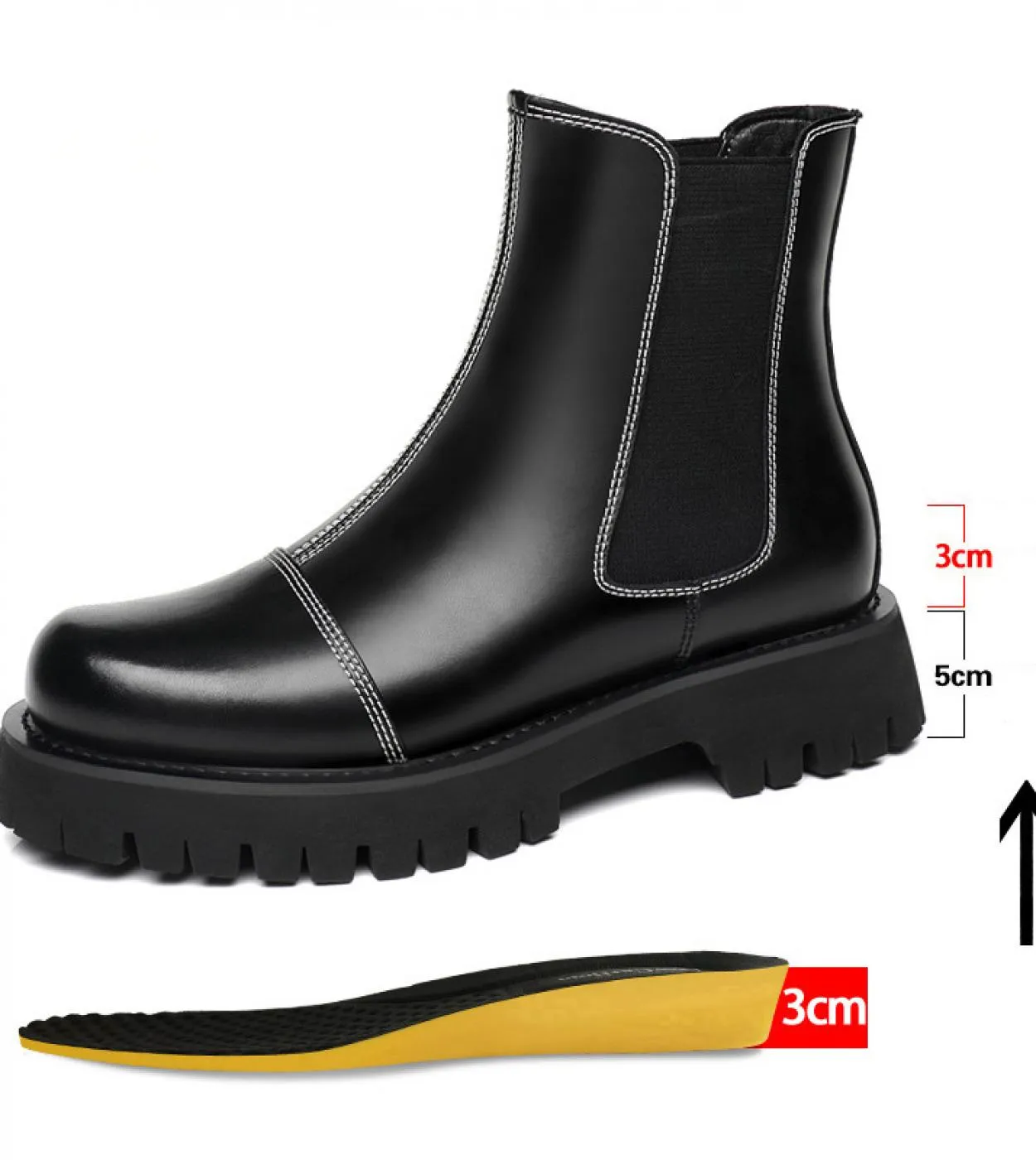 Stivaletti Chelsea da uomo in pelle da 8 cm Scarpa rialzata da uomo più alta Suola spessa Autunno Inverno Stivaletti moda maschi