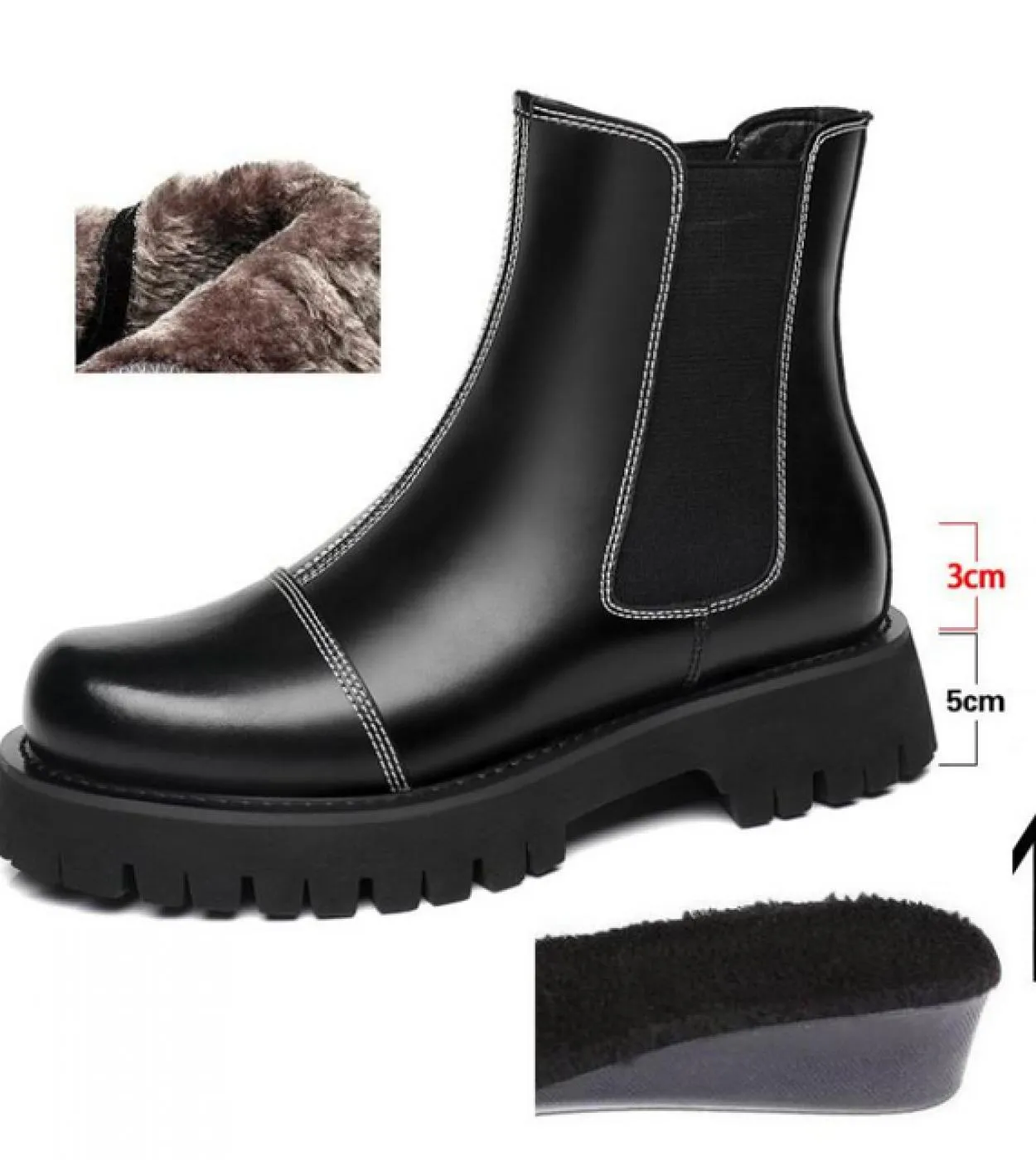 Stivaletti Chelsea da uomo in pelle da 8 cm Scarpa rialzata da uomo più alta Suola spessa Autunno Inverno Stivaletti moda maschi