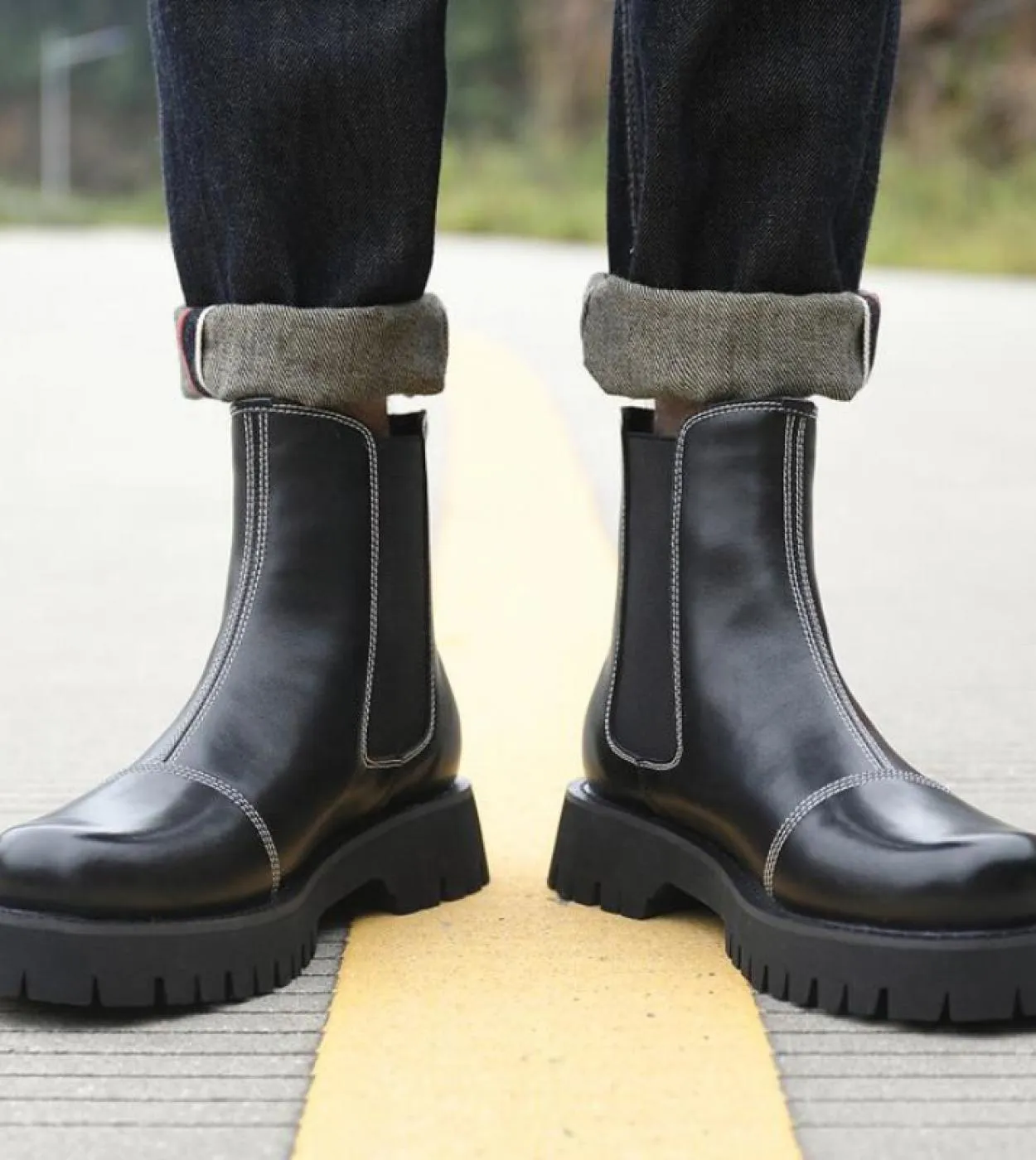 Stivaletti Chelsea da uomo in pelle da 8 cm Scarpa rialzata da uomo più alta Suola spessa Autunno Inverno Stivaletti moda maschi