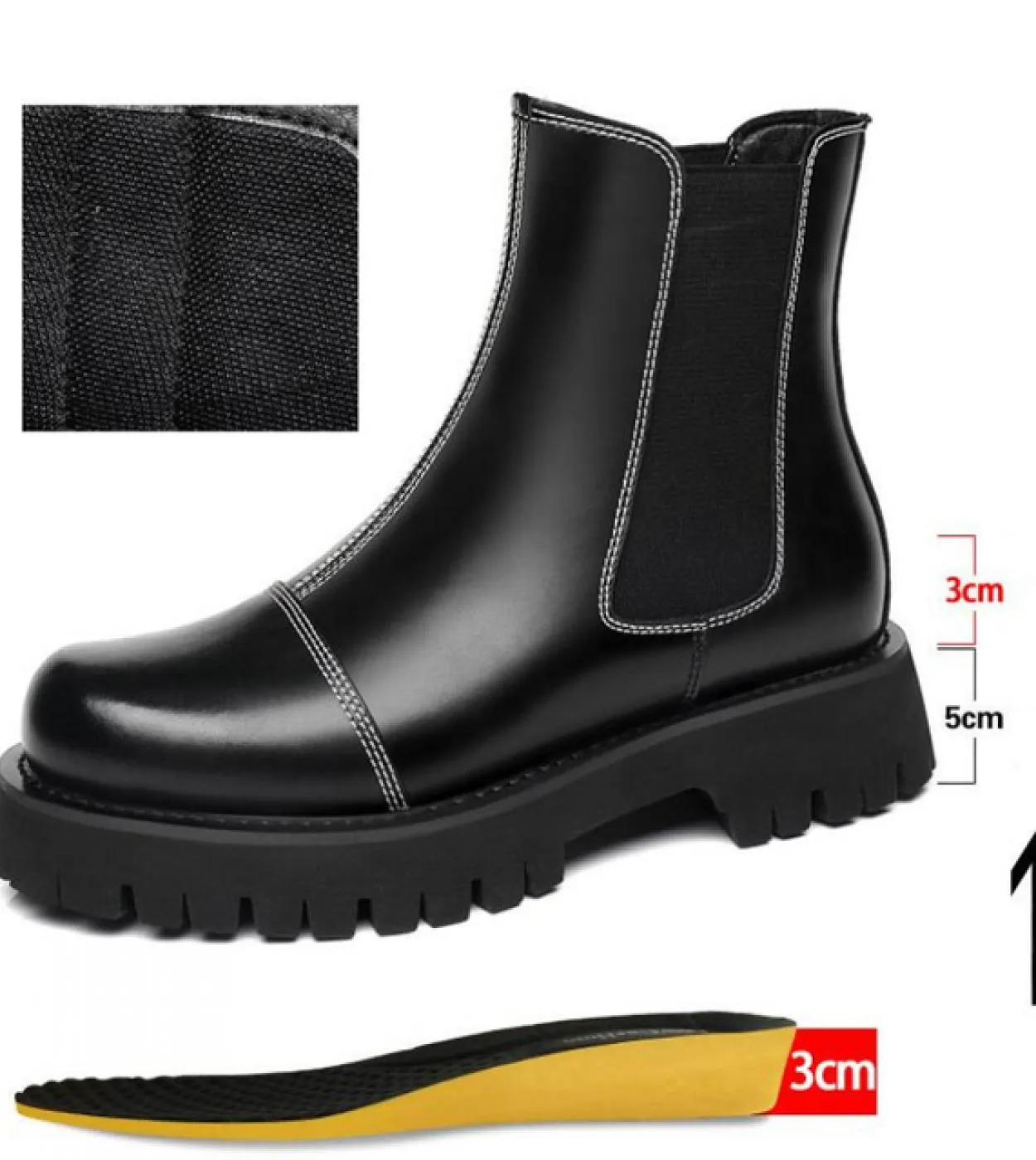 Stivaletti Chelsea da uomo in pelle da 8 cm Scarpa rialzata da uomo più alta Suola spessa Autunno Inverno Stivaletti moda maschi