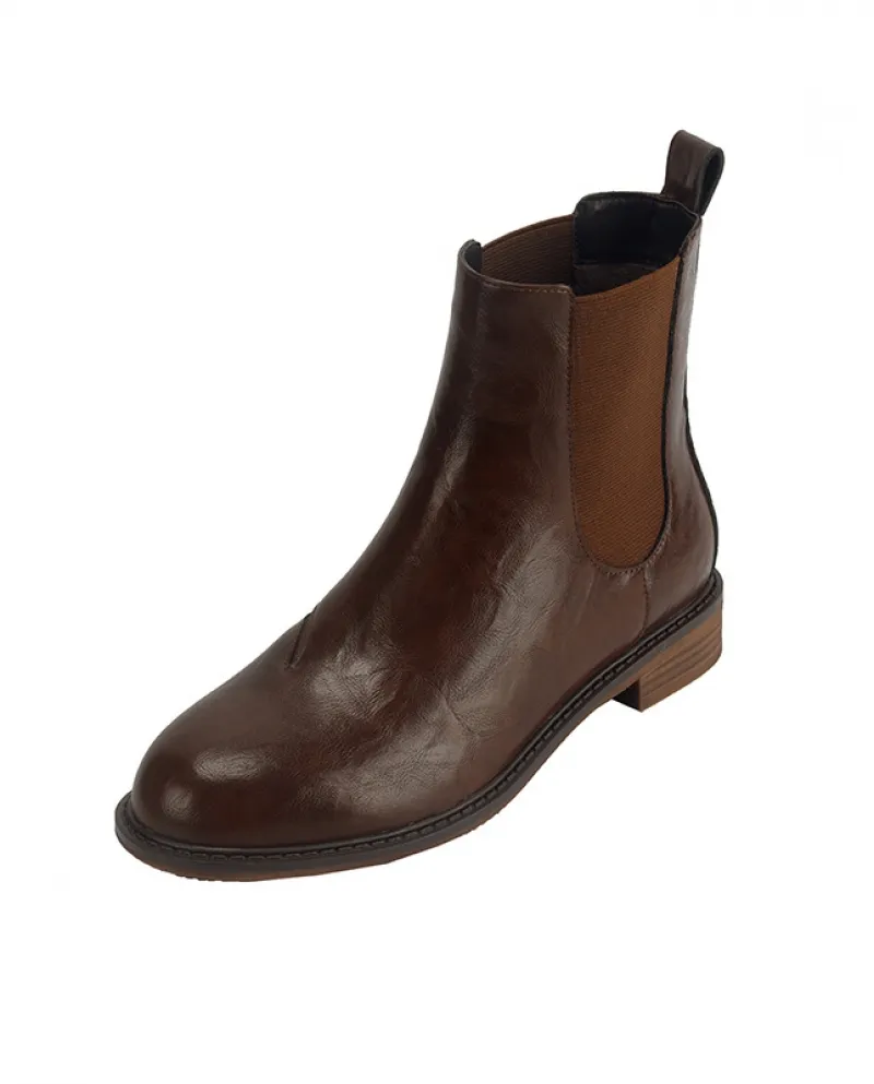 Stivaletti Chelsea dal design alla moda per donna Stivaletti singoli in pelle bovina lavata retrò con punta tonda e tacco spesso