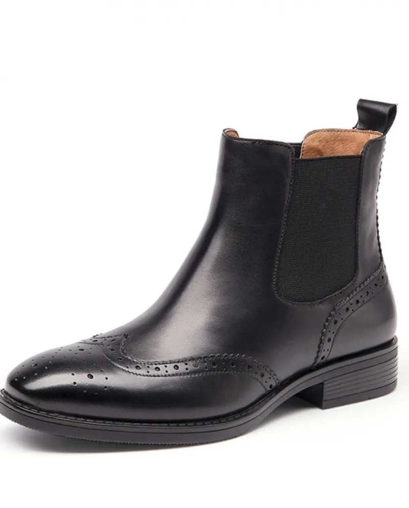 Stivaletti Chelsea Stivaletti Brogue da donna Beautoday Scarpe alla caviglia in pelle di vitello di qualità con punta alare in v