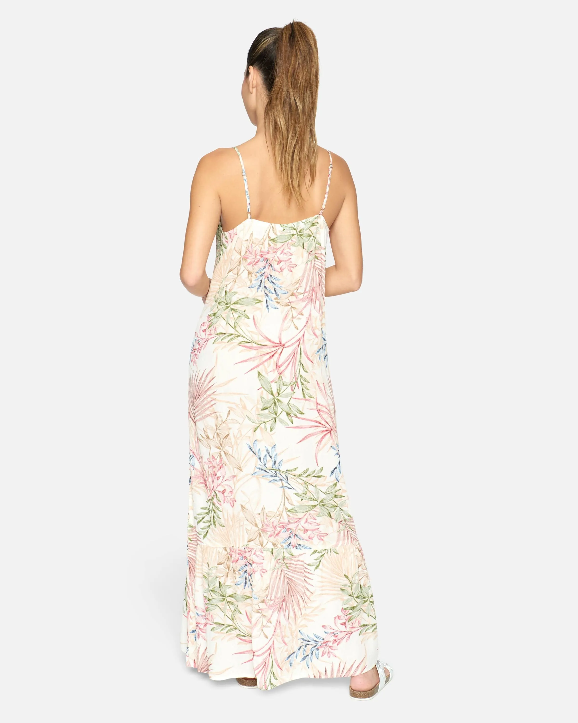 SUMMER PALM RUFFLE MAXI DRESS