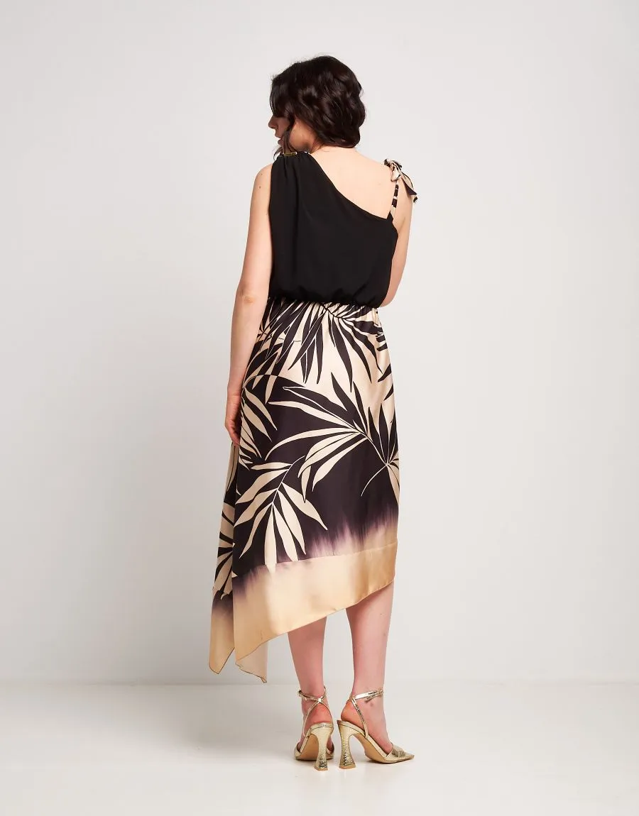 Vestito asimmetrico fantasia foglie