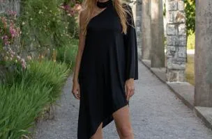 VESTITO ELEGANTE ASIMMETRICO PAULINNA, NERO