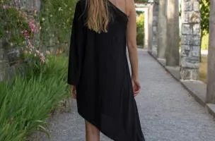 VESTITO ELEGANTE ASIMMETRICO PAULINNA, NERO