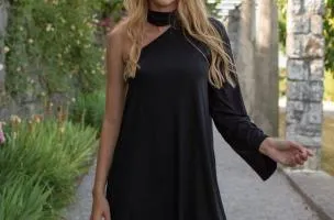 VESTITO ELEGANTE ASIMMETRICO PAULINNA, NERO